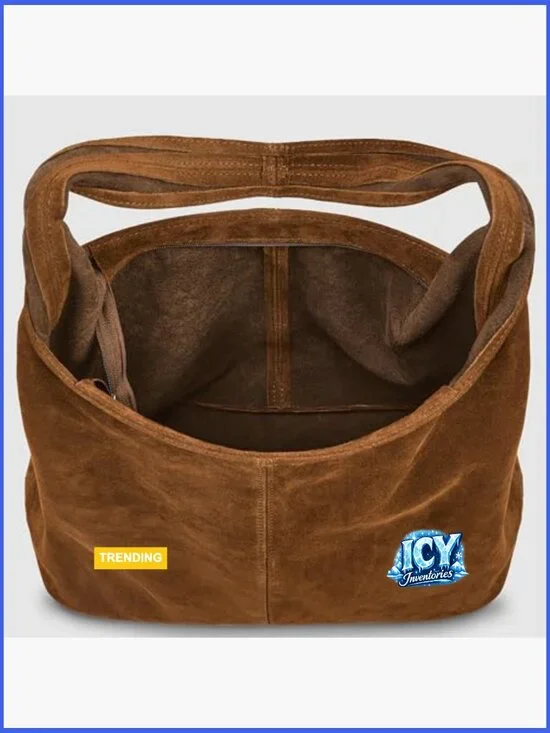 Italian Genuine Suede Hobo Bag with Zipper and Shoulder Strap - Picture 3 of 7